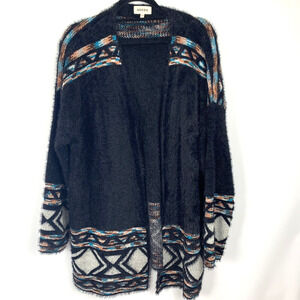 Adora Womans Open Front Soft Cardigan Sweater Size S/M Black Multi